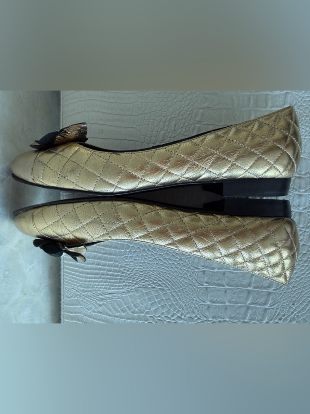 Chanel Gold Metallic Floral Ballet low heels  Flats shoes Size 39,5 - Picture 9 of 16